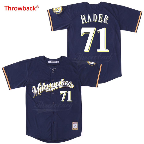 Throwback Jersey Men's Milwaukee Hader Jerseys Baseball Jersey Stiched Colour Dark Blue Free Shipping Cheap