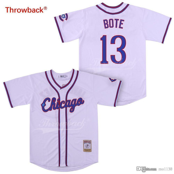 Throwback Baseball Jersey Men's Chicago 13 Bote Jerseys Baseball Jersey White Grey Cream Blue Size S-XXXL Free Shipping