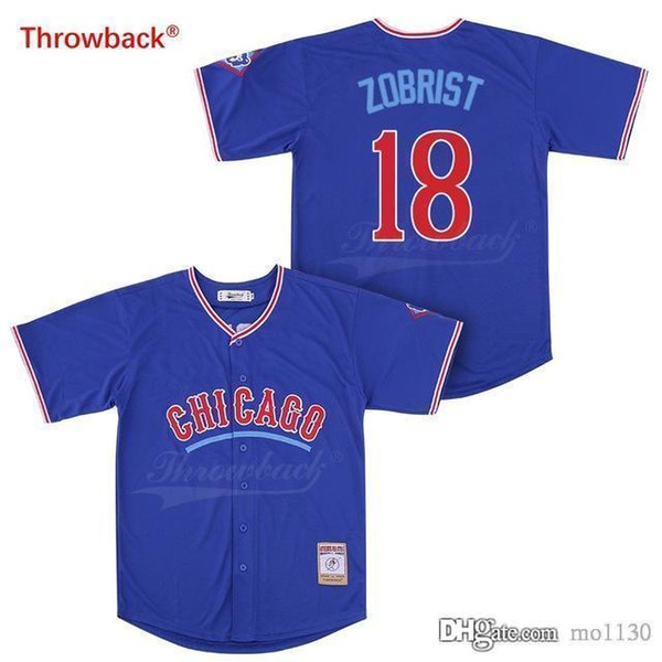 Throwback Jersey Men's Chicago 18 Zobrist Jerseys Baseball Jersey Colour White Grey Cream Blue Shirt Wholesale Stiched Cheap