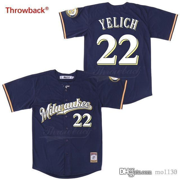 Throwback Jersey Men's Milwaukee Yelich Jerseys Baseball Jersey Stiched Size S-3XL Colour Dark Blue Free Shipping Cheap