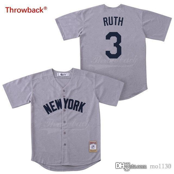 Throwback Jersey Men's New York Jersey Baseball Player Ruth Jerseys Shirt Colour Gray 2019021801