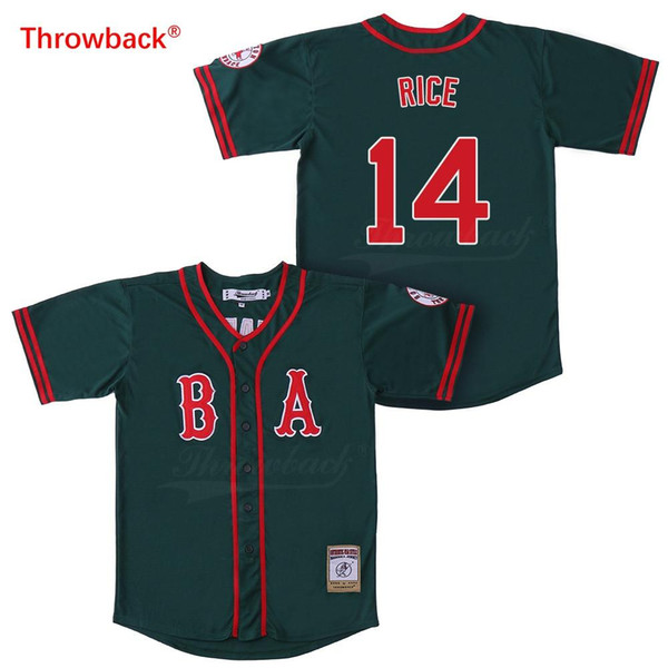 Throwback Baseball Jersey Men's Boston Jerseys Rice Jerseys Free shipping Cheap Red White Grey Green Free Shipping 021902183