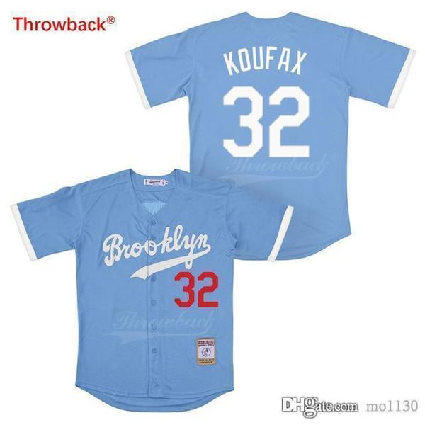 Throwback Jersey Men's Brooklyn Koufax Jersey Movie Baseball Jerseys Colour White Gray Blue Black Shirt Stiched Wholesale Cheap