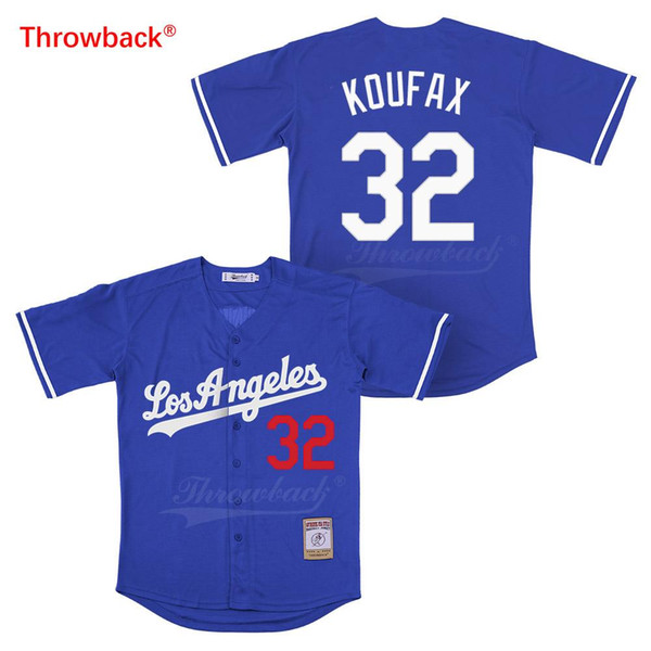 Throwback Jersey Men's Los Angeles Koufax Jersey Movie Baseball Jerseys White Blue Gray Black Size S-3XL Free Shipping