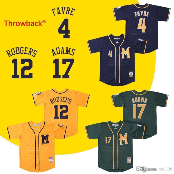 Throwback Baseball Jerseys Men's Milwaukee Jersey 4 Rodgers 12 Rodgers 17 Adams Jersey Shirt Stiched Green Yellow Blue