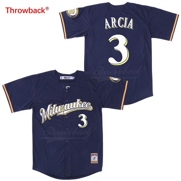 Throwback Baseball Jersey Men's Milwaukee Jersey Arcia Jerseys Shirt Stiched Size S-XXXL Wholesale Fast Shipping Cheap Blue