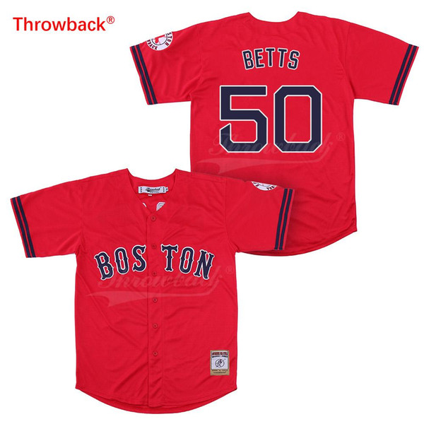 Throwback Jersey Men's Boston Baseball Jersey 50 Betts Jerseys Free Shipping Red White Grey Green Da'r'k Blue Size S-XXXL