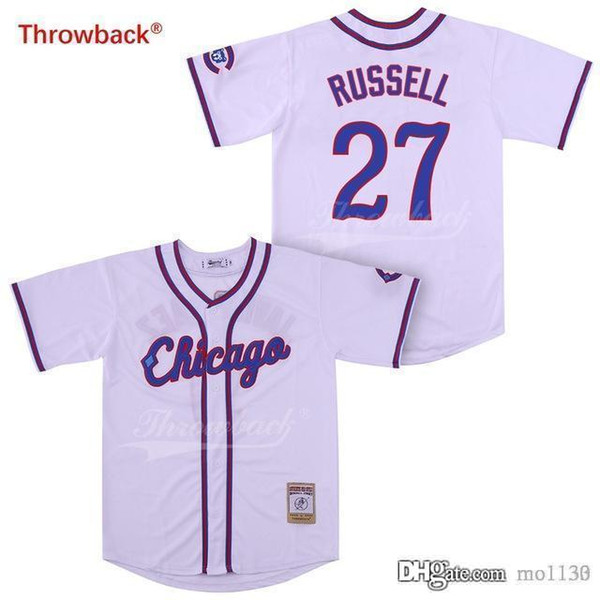 Throwback Jersey Men's Chicago Russell Jerseys Baseball Jersey White Grey Cream Blue Shirt Fast Shipping Wholesale