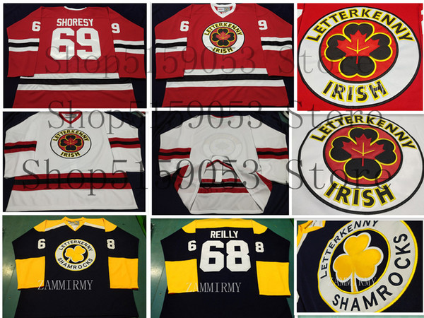 Red navy blue Irish Letterkenny 69 SHORESY 68 REILLY Hockey Jersey Hockey Jersey Embroidery Stitched Customize any number and name Jerseys