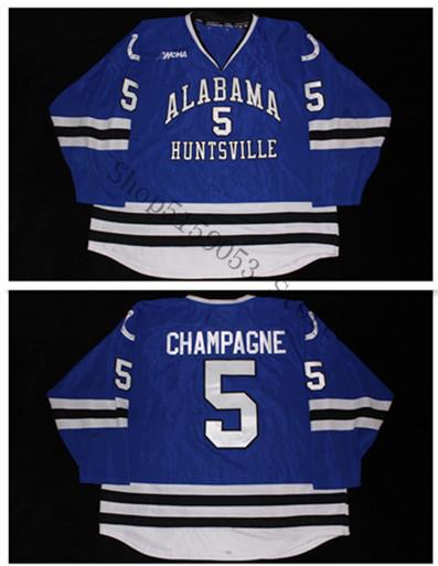 Univ of Alabama - Huntsville #5 - Cody Champagne Hockey Jersey Embroidery Stitched Customize any number and name Jerseys