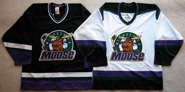 High quality embroidery Minnesota Moose Authentic hockey Jersey Group of 2 - Black & White Embroidery Stitched Customize any number and n