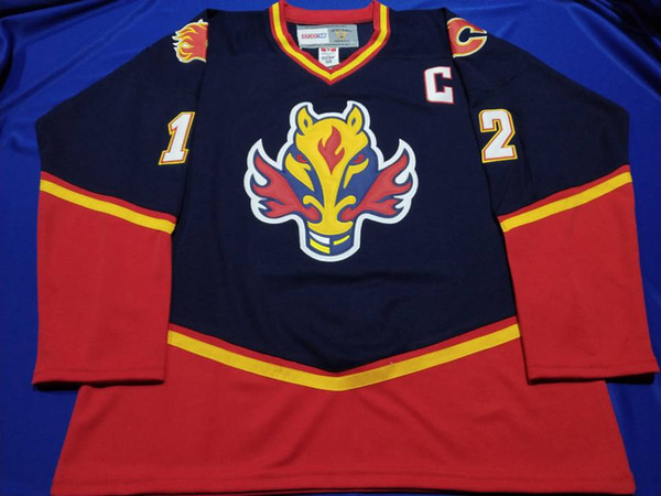 High quality embroidery 2001-02 Igor Kravchuk Calgary Hockey Jersey Embroidery Stitched Customize any number and name Jerseys Navy blue