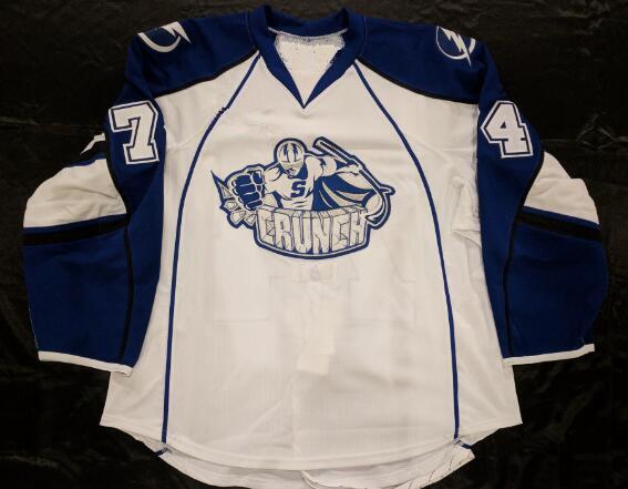 Fournier Stefan Syracuse Crunch 2016-17 White Blue Syracuse Crunch Hockey Jersey Embroidery Stitched Custom any Number and name Jersey