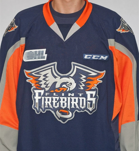 Customize Flint Firebirds Hockey Jersey Embroidery Stitched Customize any number and name Jerseys