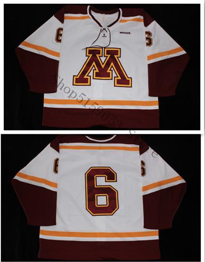 University of Minnesota 6 Charlie Wasley 1995-96 Hockey Jersey Embroidery Stitched Customize any number and name Jerseys