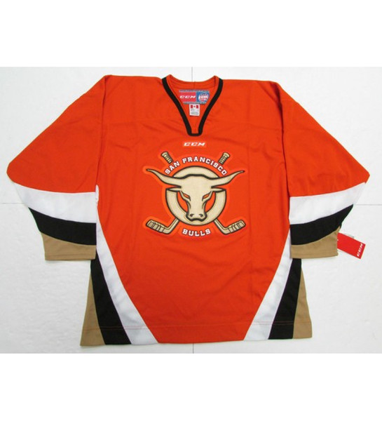 Custom San Francisco Bulls Away Hockey Jersey Orange black Embroidery Stitched Customize any number and name Jerseys