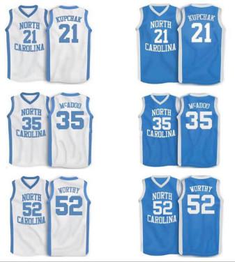 North Carolina Tar Heels College # 35 Bob McAdoo # 52 James Worthy # 21 Mitch Kupchak Retro Basketball Jerseys Mens Stitched Custom Cualquie