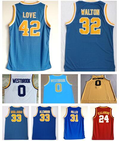 TOP California Los Angeles College MENS 24 SCALABRINE 32 WALTON 33 ABOUL.JABBAR 33 ALCINDOR 0 WESTBROOK 31 MILLER 42 LOVE Basketball jerseys