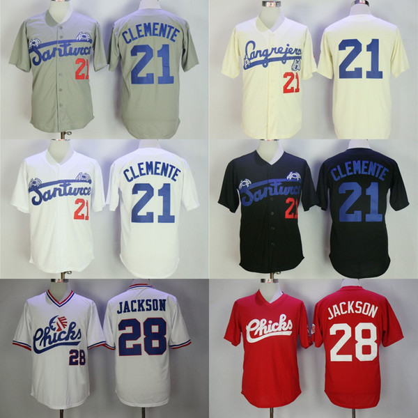 Roberto CLEMENTE #21 Santurce Crabbers Puerto Rico Jersey Button Down Memphis Chicks #28 Bo Jackson Movie Baseball Jersey