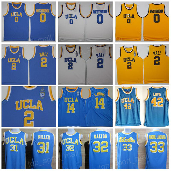 UCLA Bruins Jersey College Basketball Russell Westbrook Lonzo Ball Zach LaVine Kareem Abdul Jabbar Reggie Miller Bill Walton Kevin Love Blue