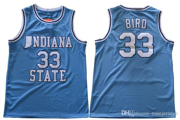 Indiana State Sycamores #33 Bird Retro Blue Jersey ISU Men's White Larry Green Springs Valley Black Soul Swingman College Basketball Jerseys