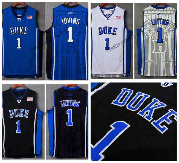 Mens Duke Blue Devils Kyrie Irving College Basketball Jersey Cheap Blue Black 1 Kyrie Irving Stitched Basketball Shirts