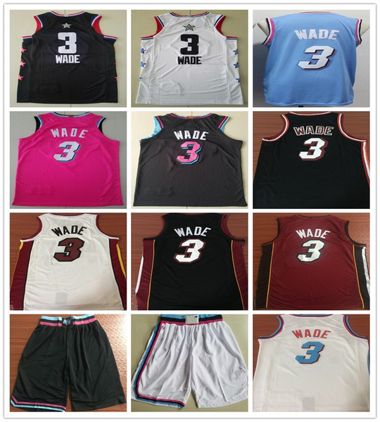 Stitched 2019 New Style Dwyane Wade Jersey Pink Blue White Red Black Color Dwyane 3 Wade Jerseys Basketball College Shirts