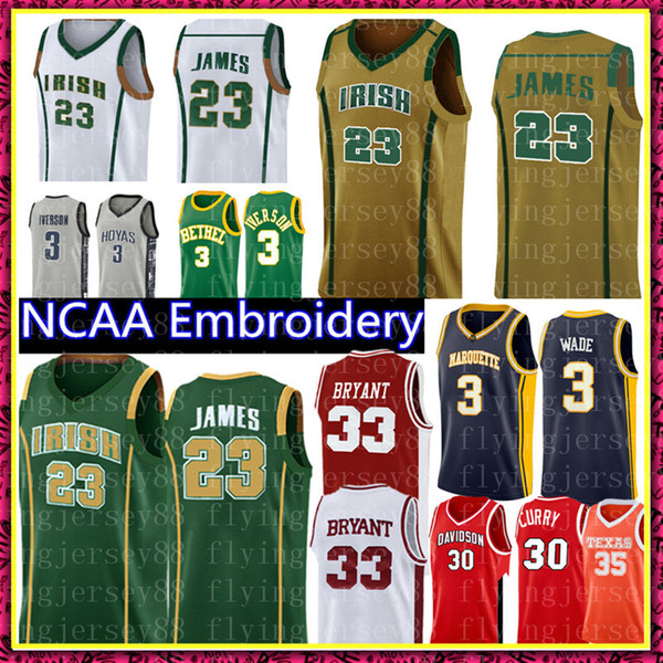 NCAA 23 LeBron James high school Jersey IRISH Mens Green Yellow White Basketball Jerseys Embroidery Logos Size S-XXL