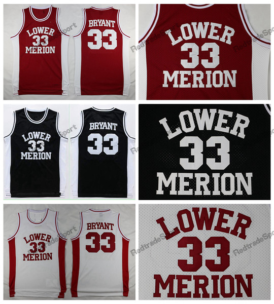 Mens Vintage 33 Kobe Bryant Lower Merion High School Basketball Jerseys Red Black White Cheap Kobe Bryant Stitched Shirts