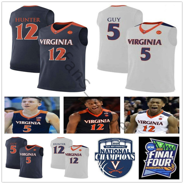 2019 NCAA Final Four Champions Virginia Cavaliers #5 Kyle Guy Jersey Navy Blue White Stitched UVA #12 De'Andre Hunter Basketball Jerseys