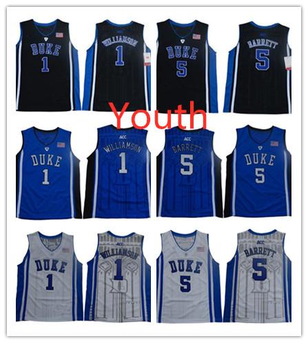 Youth Zion Williamson NCAA College Jerseys Duke Blue Devils Kids Basketball Jerseys 5 RJ Barrett Jersey Blue Black White