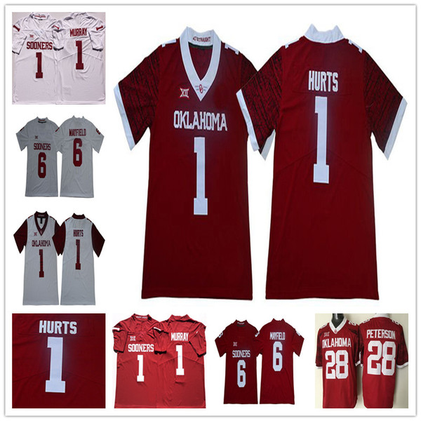 Mens Youth 1 Jalen Hurts Kyler Murray 6 Baker Mayfield Perine Bradford Brian Bosworth Kids Oklahoma Sooners Ncaa College Football Jerseys