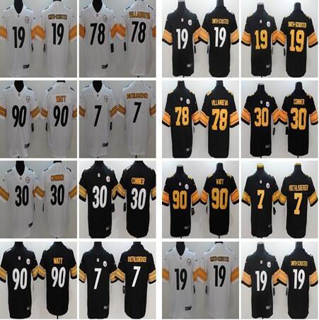 Men 19 Juju Smith-Schuster Pittsburgh Jerseys Steelers 90 T.J. Watt 30 James Conner 78 Villanueva 55 Devin Bush 7 Roethlisberger women youth