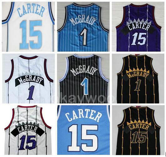 Mens North Carolina Uniforms College Basketball Vince 15# Carter Jersey Tracy 1# McGrady Best-Quality Stitched Jerseys Black Purple White