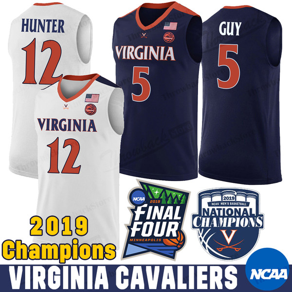 NCAA Virginia Cavaliers 5 Kyle Guy Jersey 12 De'Andre Hunter Ty Jerome Mamadi Diakite 2019 Champions Basketball Jerseys