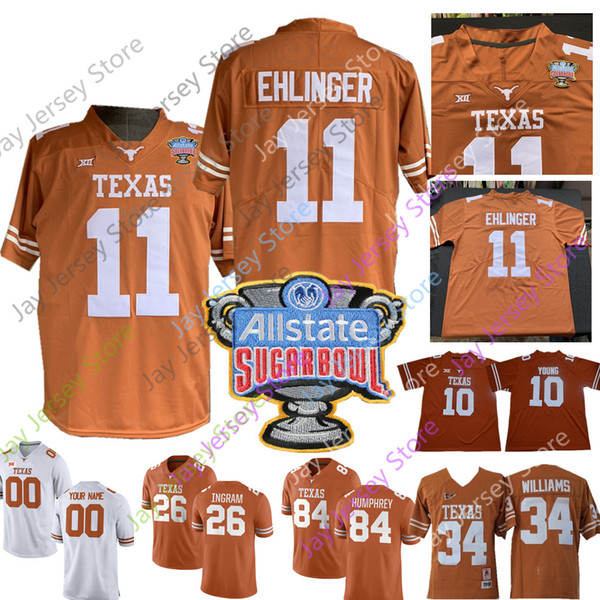 Custom Texas Longhorns Football Jersey Sugar Bowl Vince Young Tre Watson Devin Duvernay Collin Johnson Sam Ehlinger Keaontay Ingram Humphrey