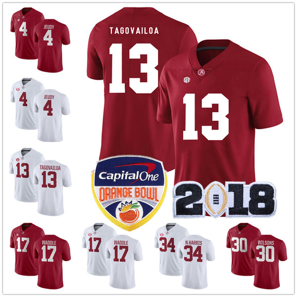 College NCAA Alabama Crimson Tide Football Jersey Tua Tagovailoa Najee Damien Harris Jerry Jeudy Jaylen Waddle Namath Hurts Wilson 2019