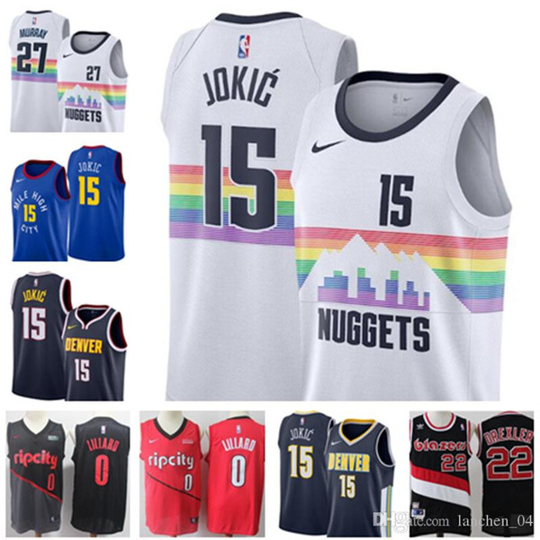 2019 Men's NEW Charlotte Kemba 15 Hornets Walker Denver Nikola 15 Jokic Nuggets 27 Murray Portland 0 Damian # Lillard jerseys