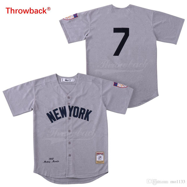 Throwback Baseball Jersey Men's New York Jersey Mantle Jerseys Gray Shirt Wholesale Stiched Cheap 2019021820