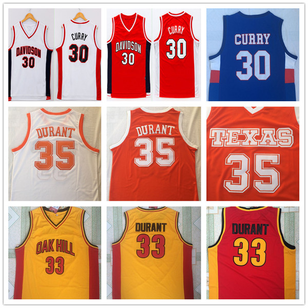 NCAA Davidson Wildcat #30 Stephen Curry #35 Kevin Durant #33 Texas Longhorns College Men's Basketball Jersey Oak Hill High School Shirts