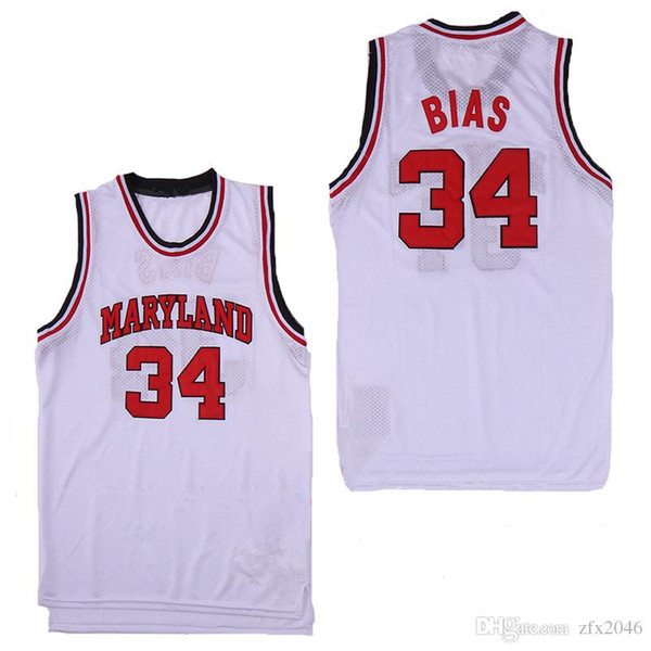 NCAA Men's 34 Leonard Bias Maryland Terrapins College Basketball jersey White Red Yellow embroidered Stitched logos Len Horse