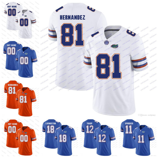 NCAA Florida Gators College Football #81 Aaron Hernandez 14 Emory Jones 6 Jeff Driskel White Royal Blue Orange Stitched Jerseys S-3XL