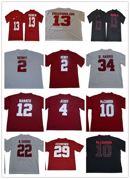 Alabama Mens Crimson Tide 13 Tua Tagovailoa 2 Derrick Henry 4 Jerry Jeudy 12 Joe Namath 34 Damien Harris College Football Jerseys