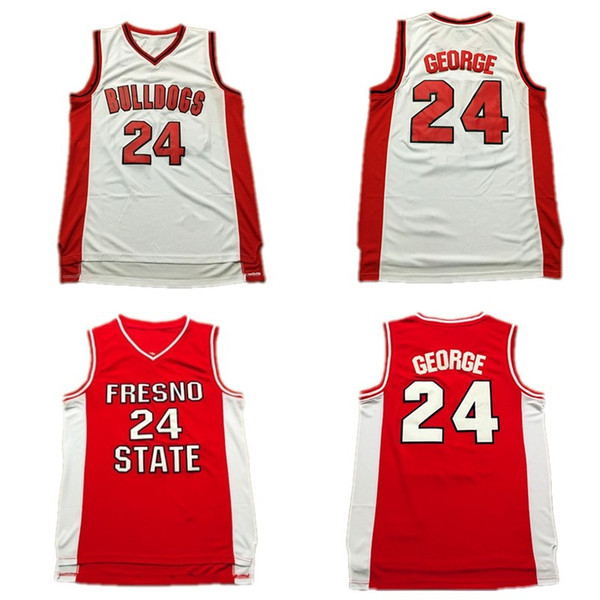 24 Paul George Fresno State Bulldogs Jersey Mens Paul George Red White College Basketball Jersey Stitched University Shirt