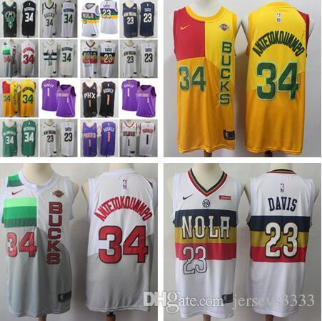 2019 men New orleans Jerseys Anthony #23 Davis Phoenix Devin Suns 1 Booker Milwaukee Giannis Bucks #34 Antetokounmpo Jerseys