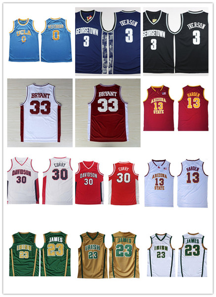 Men's Ncaa Nikola 15 Jokic Kyrie 11 Jersey Irving LeBron 23 James 13 Harden Kobe 33 Bryant Irish High School University Basketball Jerseys