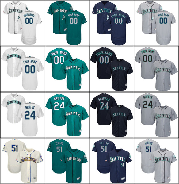 Men Seattle Cheap New Mariners Ichiro 51 Suzuki Ken 24 Griffey Jr. White Navy Gray Jersey Cool Flex Base Player Custom Baseball Jerseys