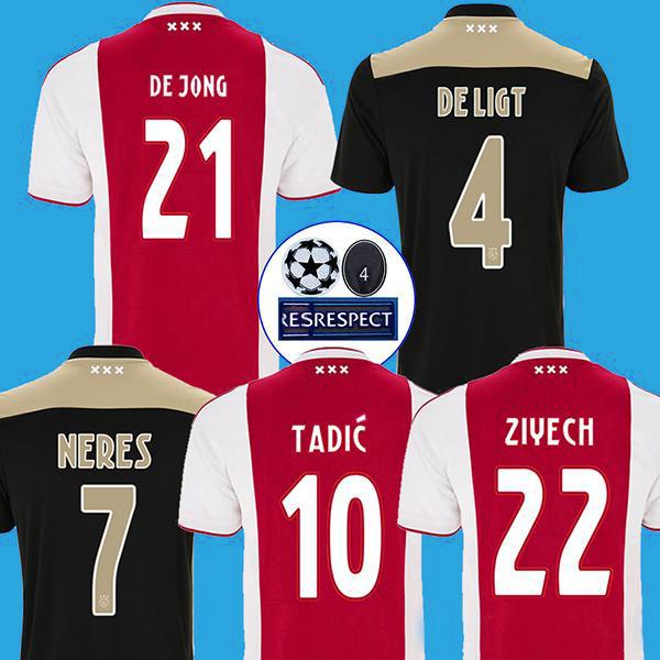 18 19 AJAX FC soccer jersey DE JONG TADIC DE LIGT ZIYECH VAN BEEK NERES MEN Tagliafico tops Thailand 2019 Ajax champions football kit shirt