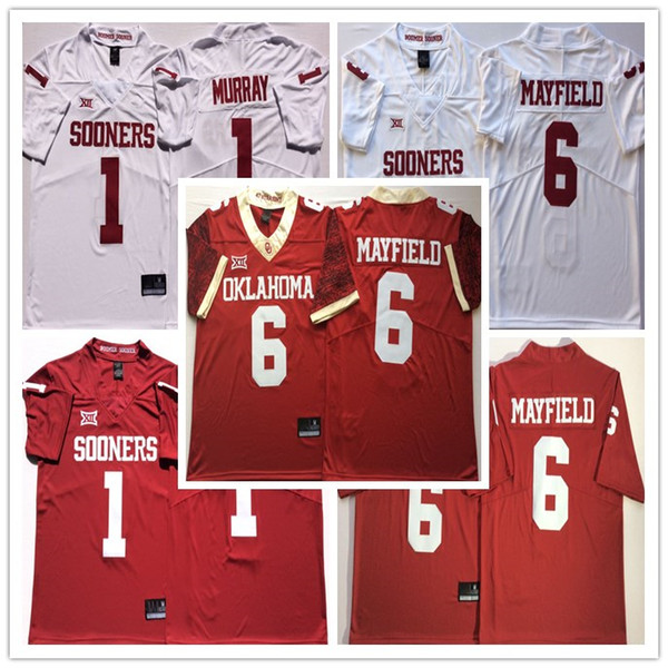 NCAA Mens Oklahoma Sooners White Red jerseys #1 Kyler Murray #6 Baker Mayfield Football Jerseys good quality