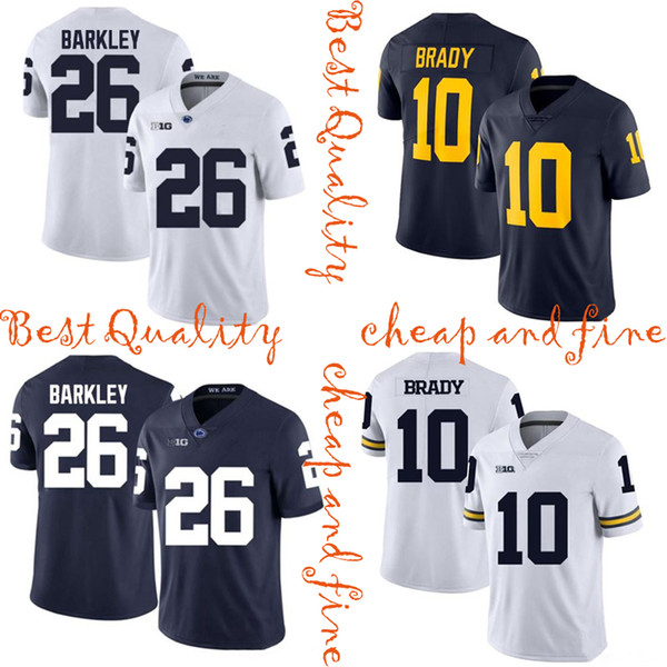 Michigan Wolverines NCAA Jersey 10 Tom Brady Penn State Nittany Lions 26 Saquon Barkley Jersey Brady American College Football Wear sell